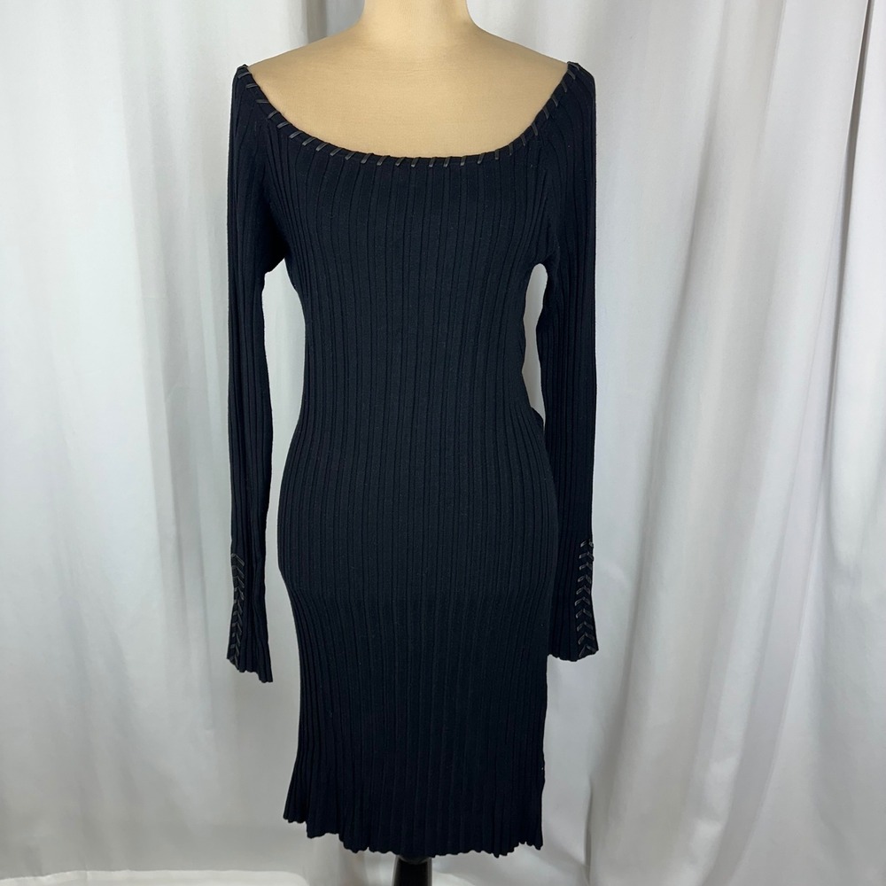 Yuka Black Ribbed Sweater Dress Women's 4 Tall Long Sleeve Minimalist